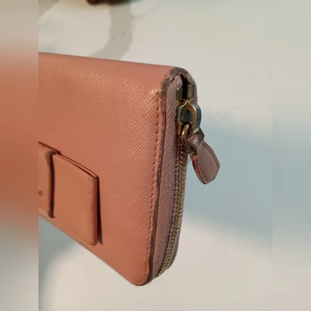 Prada Wallet Light Pink Lampo Saffiano Leather Ribbon Bow Zip Around